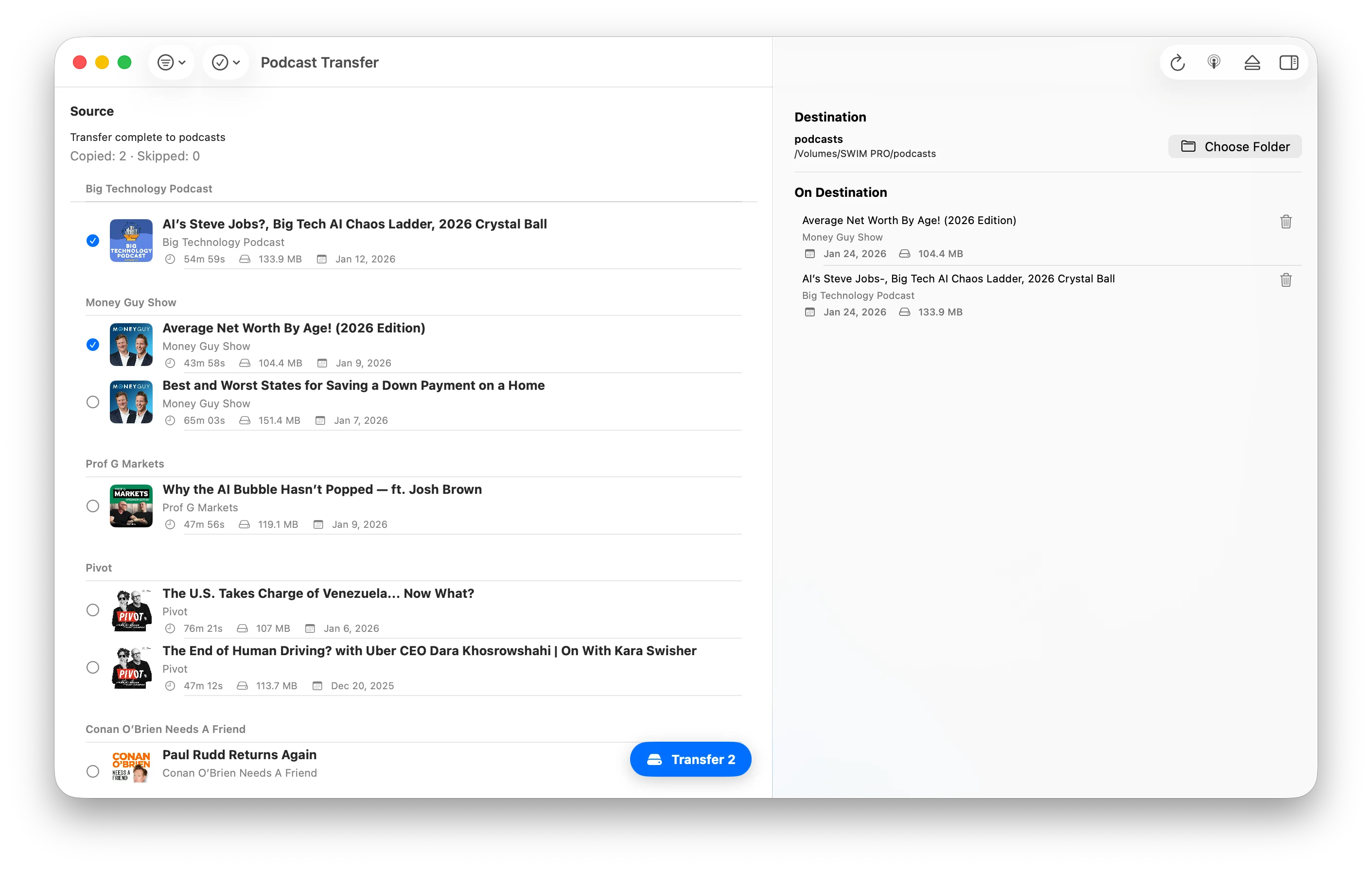 Podcast Transfer app screenshot